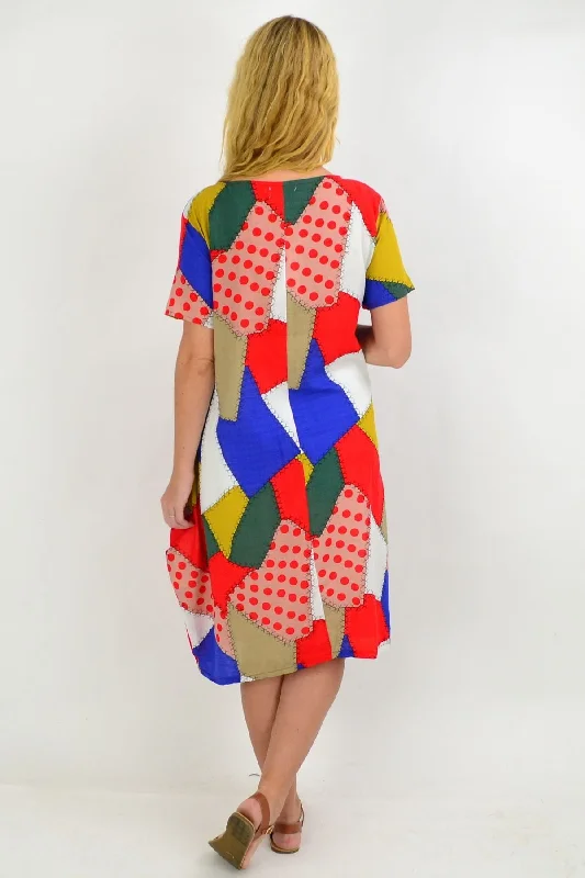 Colourful Patch Pattern Tunic Dress