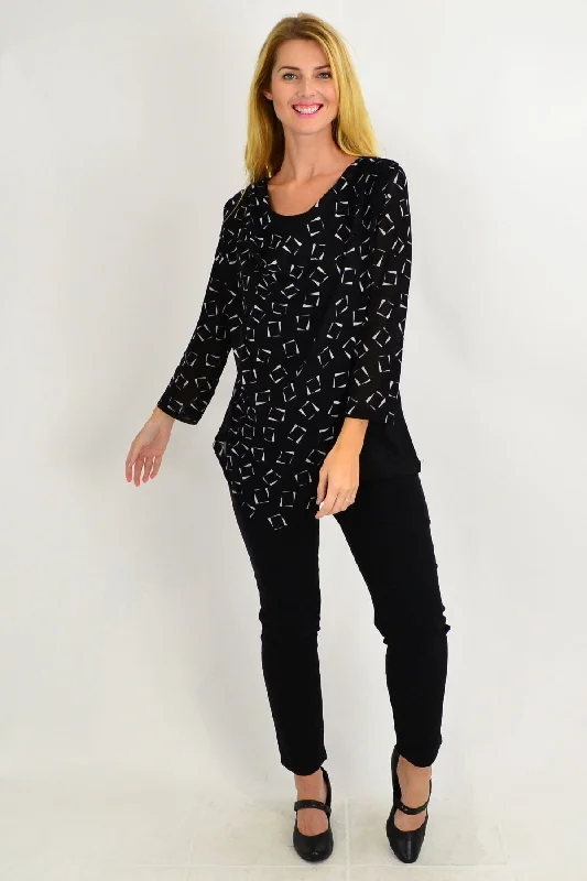 Carols Cowl Neck Black White Tunic Top