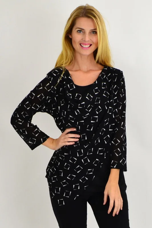 Carols Cowl Neck Black White Tunic Top