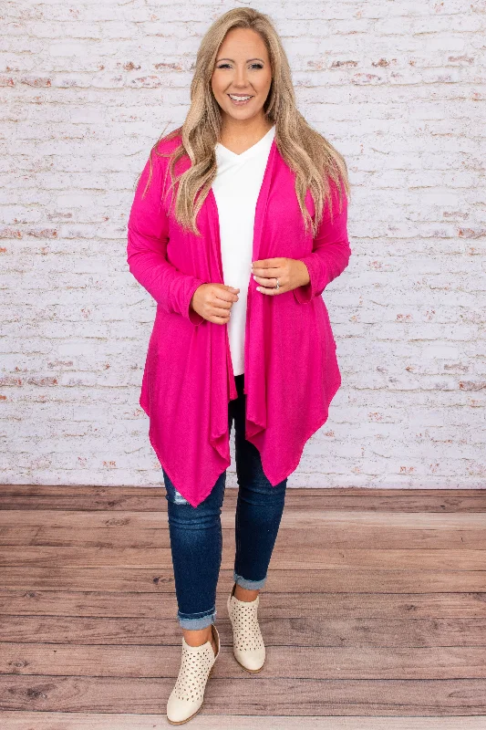 Flirting With Brunch Cardigan, Fuchsia