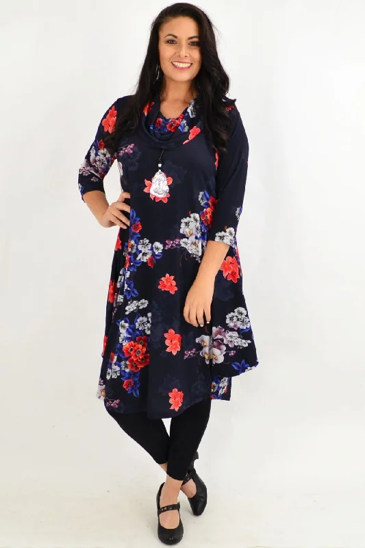 Floral Cowl Neck Tunic Dress by Cordelia St