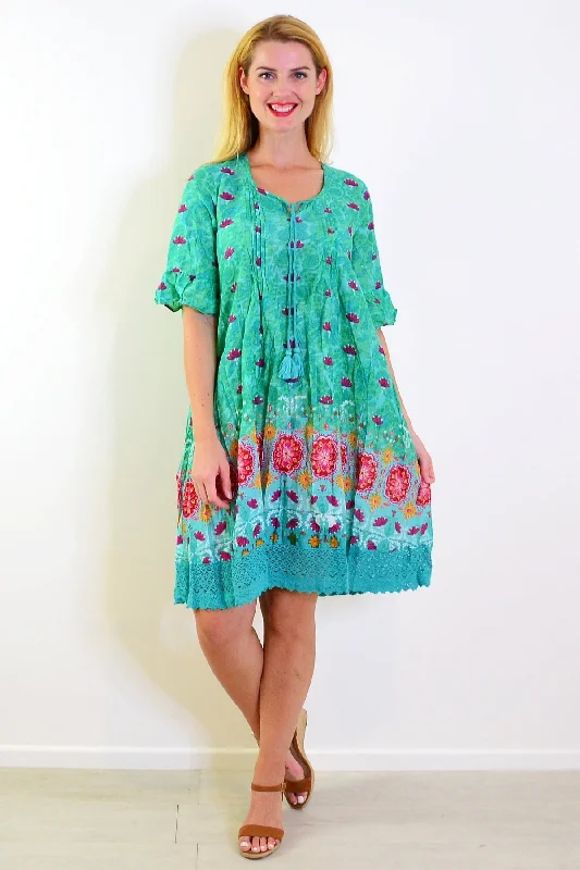 Green Floral Hannah Boho Tunic Dress