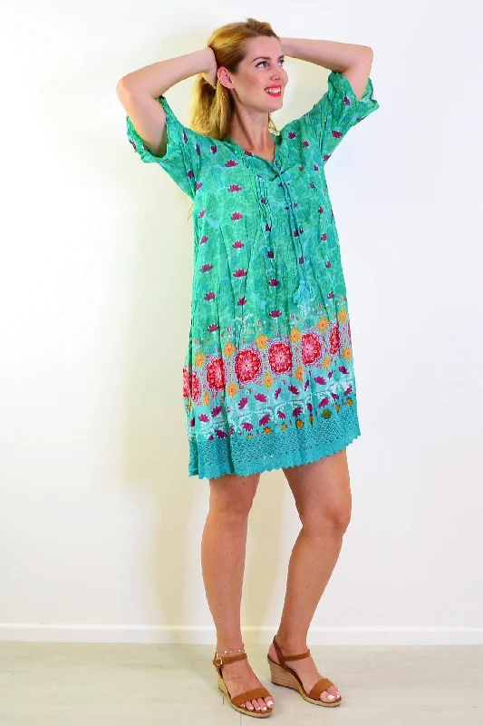 Green Floral Hannah Boho Tunic Dress