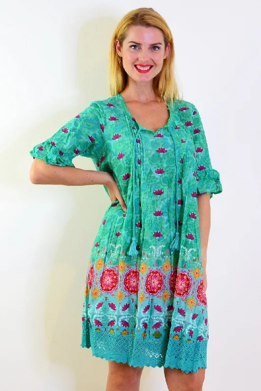 Green Floral Hannah Boho Tunic Dress