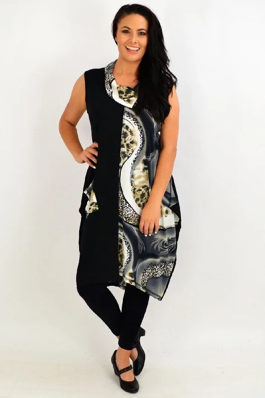 Grey Leopard Print Sleeveless Tunic Dress