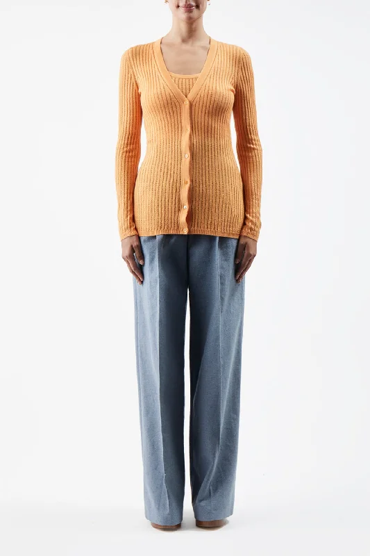 Homer Pointelle Knit Cardigan in Fluorescent Orange Cashmere Silk