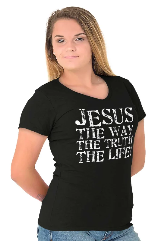 Jesus The Way The Truth The Life Printed - Junior Fitted V-Neck T-Shirt