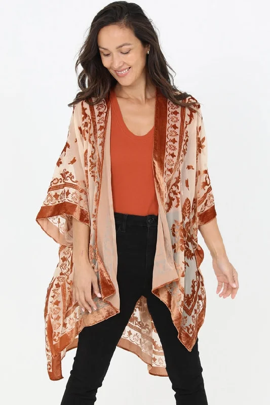 N2CH6ASIS Burnout Velvet Kimono-Brown