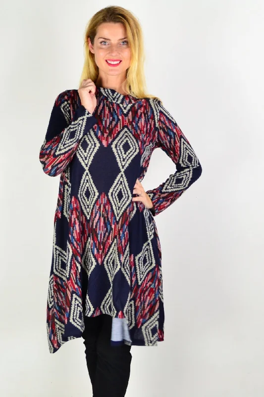 Navy Diamond Fleece Tunic Dress