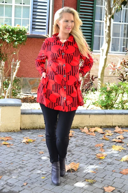 Red Deck Of Cards High Collar Tunic Shirt