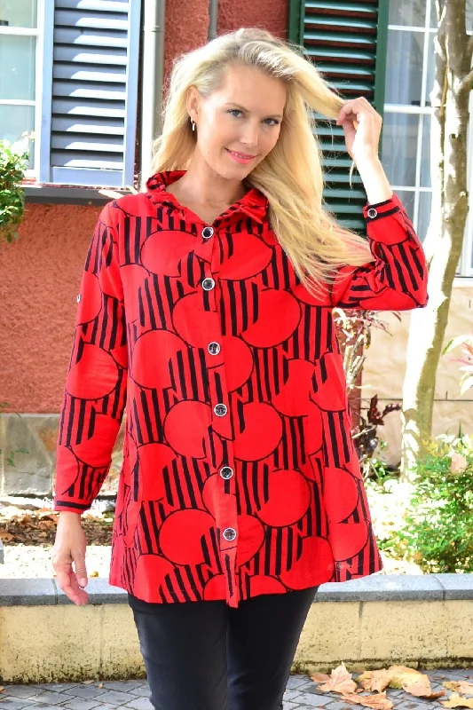 Red Deck Of Cards High Collar Tunic Shirt