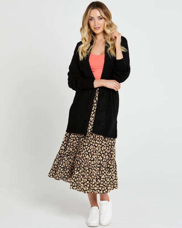 Sass Tabatha Knit Belted Midi Cardi Black