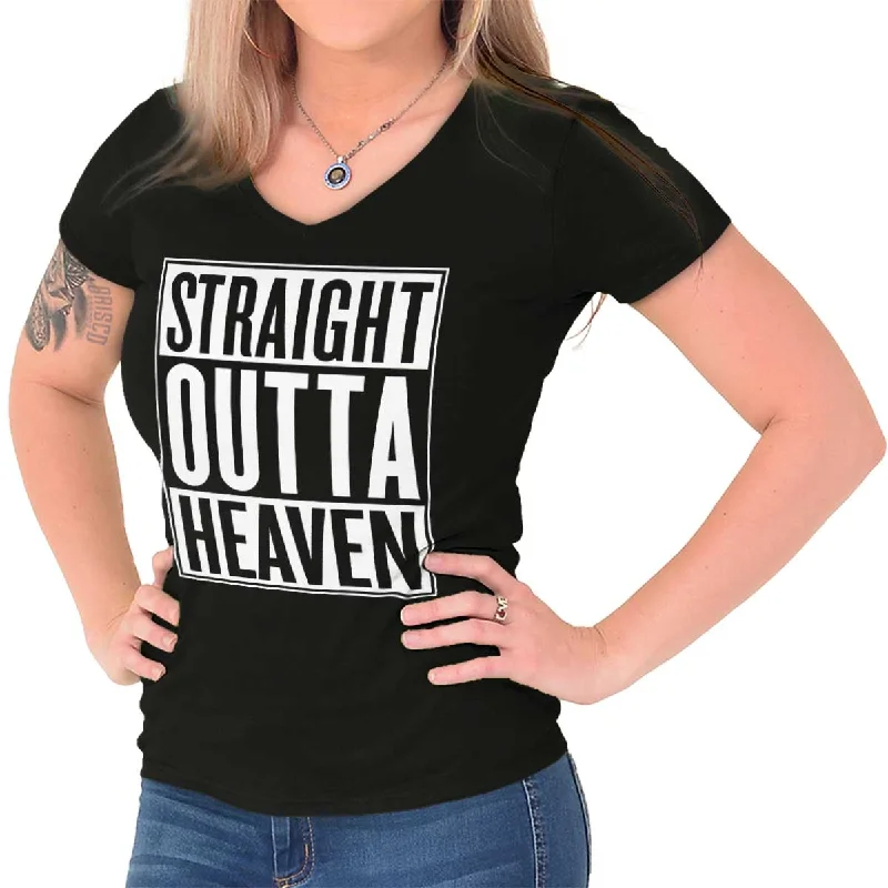 Straight Outta Heaven Junior Fit V-Neck T-Shirt