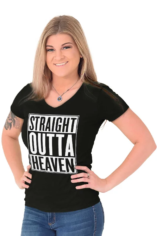 Straight Outta Heaven Junior Fit V-Neck T-Shirt