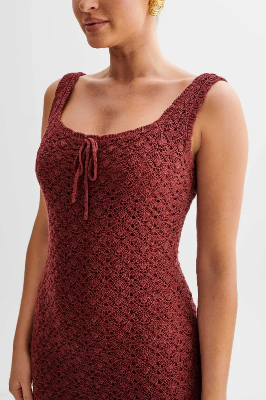 Sylvie Frill Knit Midi Dresses - Wine