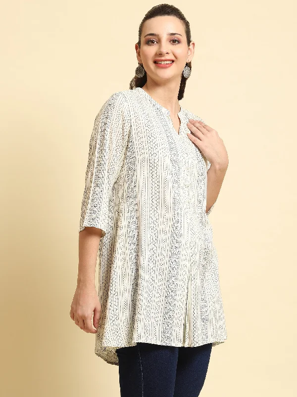 Women White 3/4 Sleeve Tunic