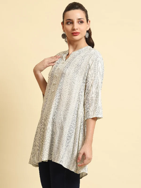 Women White 3/4 Sleeve Tunic