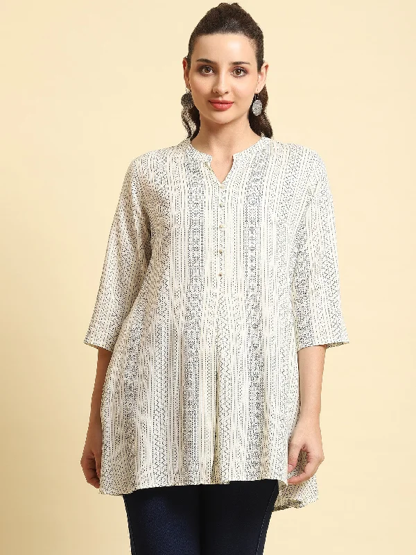 Women White 3/4 Sleeve Tunic