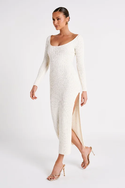 Zinnia Knit Maxi Dress With Split - White