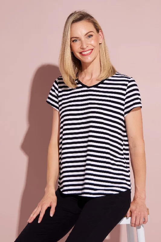 Alison Bamboo Tee - Black/White Stripe