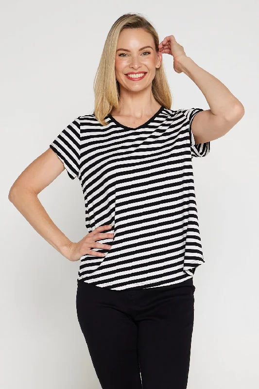 Alison Bamboo Tee - Black/White Stripe