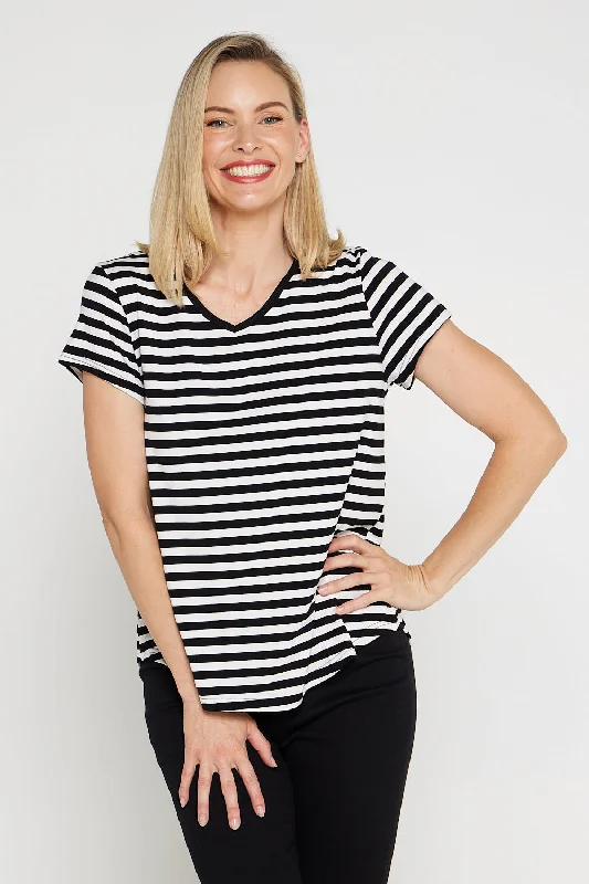 Alison Bamboo Tee - Black/White Stripe