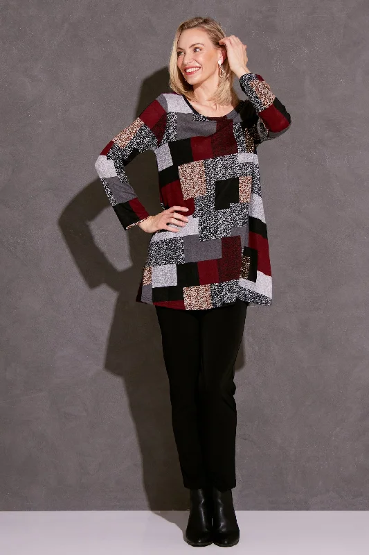 Barb Knit Top - Burgundy/Grey/Black