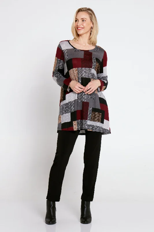 Barb Knit Top - Burgundy/Grey/Black