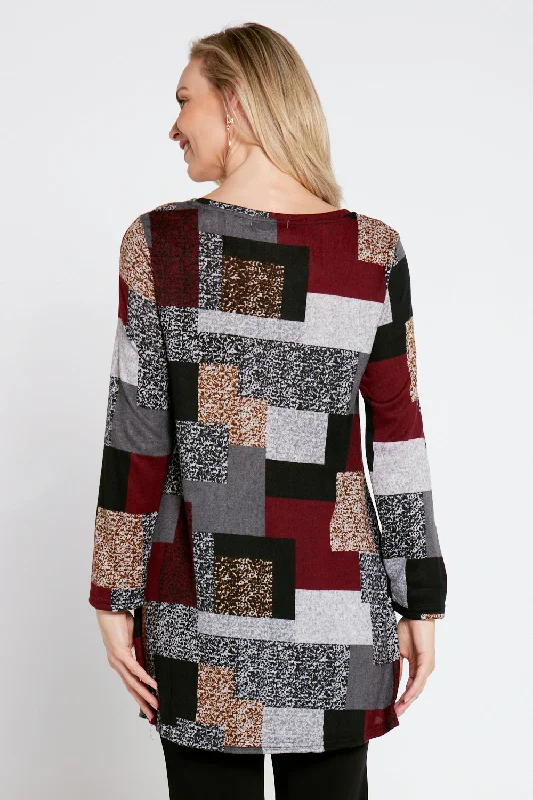 Barb Knit Top - Burgundy/Grey/Black