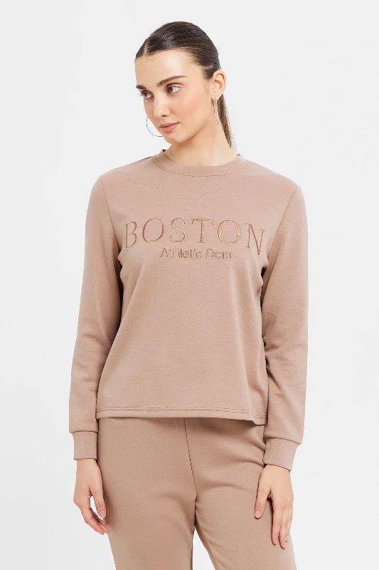 Women Beige Embroidered Sweatshirt