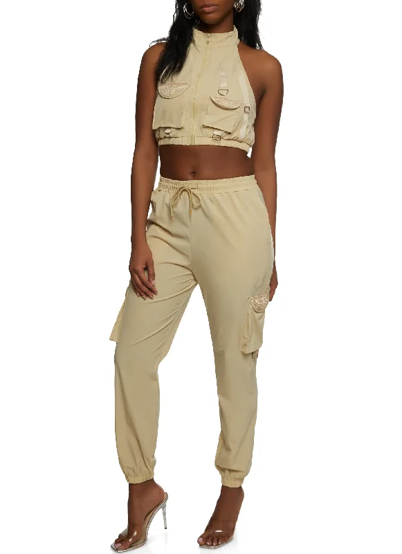 Zip Up Cargo Halter Top