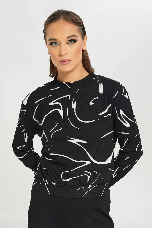 Women Black Printed Sweatshirt