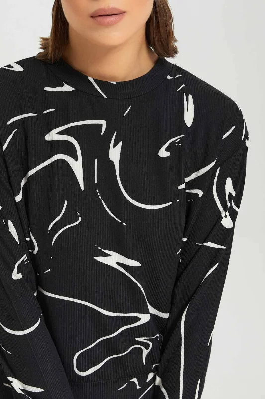 Women Black Printed Sweatshirt