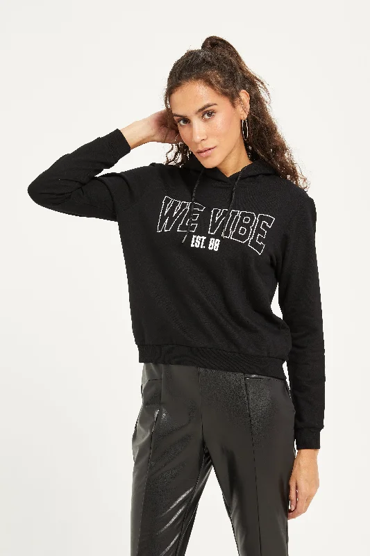 Women Black We Vibe Printed Sweatshirt