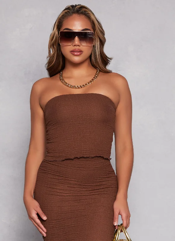 Textured Knit Lettuce Edge Tube Top