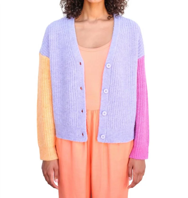 Colorblock Cardigan In Sorbet/lilac/flamingo