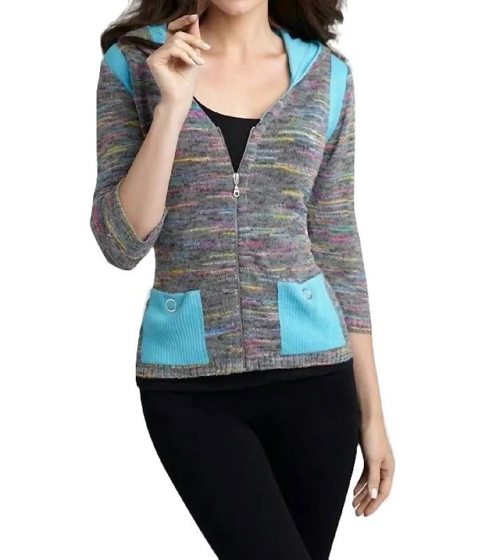 Colorblock Melange Cardigan In Gray Multi