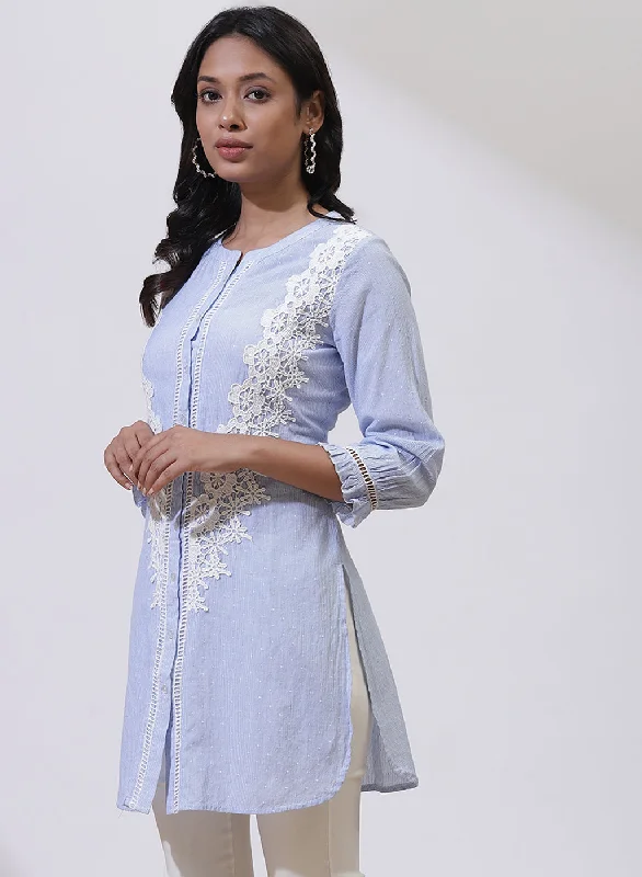 Sky Blue Embroidered Nargis Shirt with Lace Details