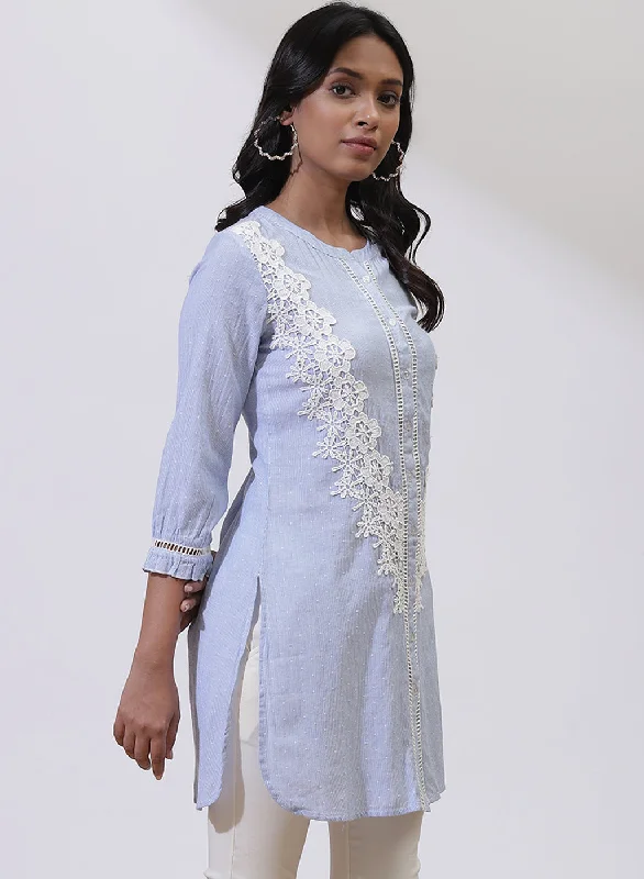 Sky Blue Embroidered Nargis Shirt with Lace Details