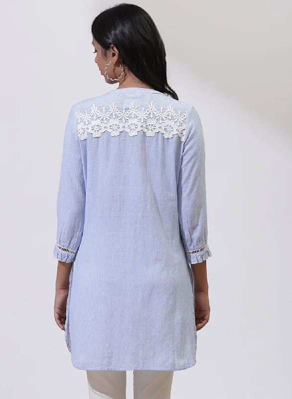 Sky Blue Embroidered Nargis Shirt with Lace Details