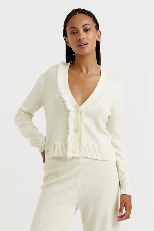 Cream Wool-Cashmere Fringe Cardigan