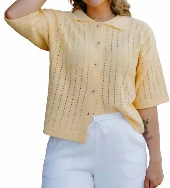 Crochet Button Up Top In Yellow