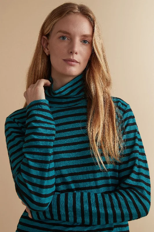 Cut Loose Linen Cotton Jersey Black/Natural Stripe Turtle Neck Top Fall 2024- Special Order