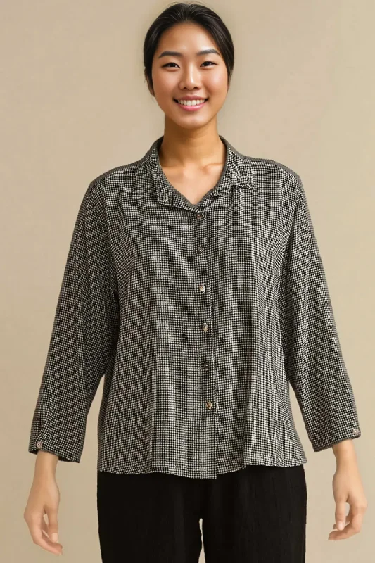 Cut Loose Mini Check High-Low Crop Shirt Fall 2024- Special Order