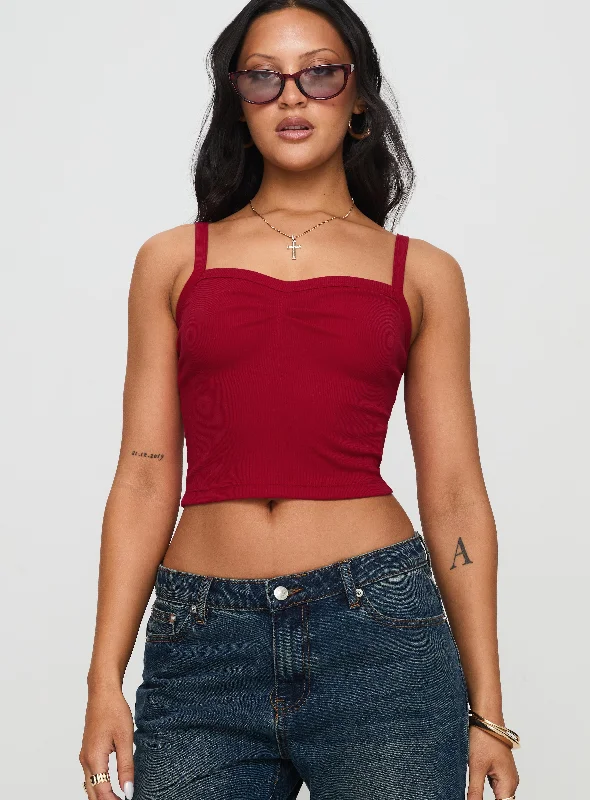 Essentials Ruched Rib Cami Top Red