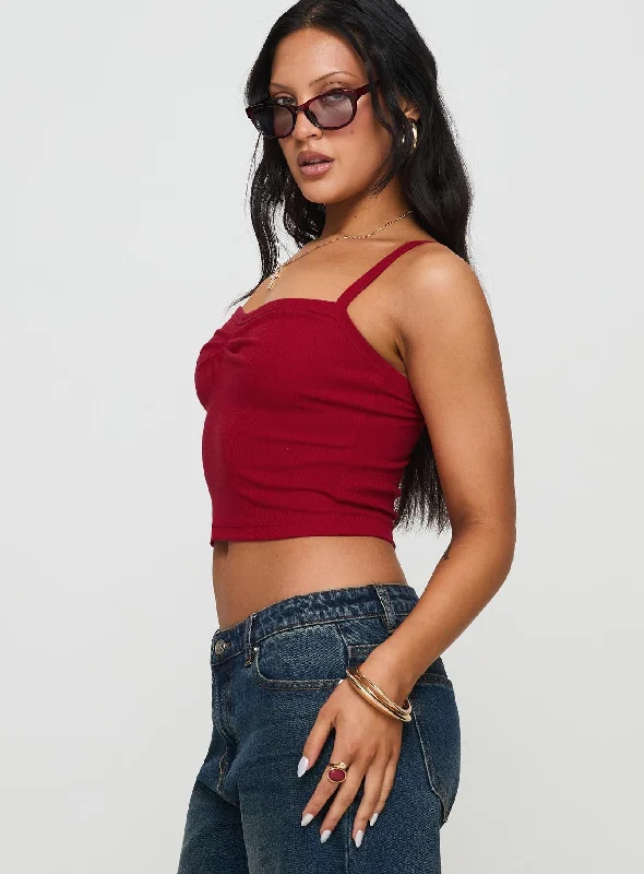 Essentials Ruched Rib Cami Top Red