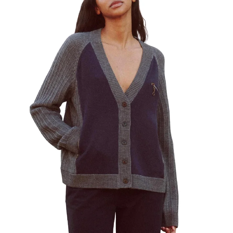 Fellow Color Block Cardigan In Navy