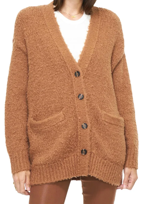 Grant Oversized Teddy Cardigan In Cognac