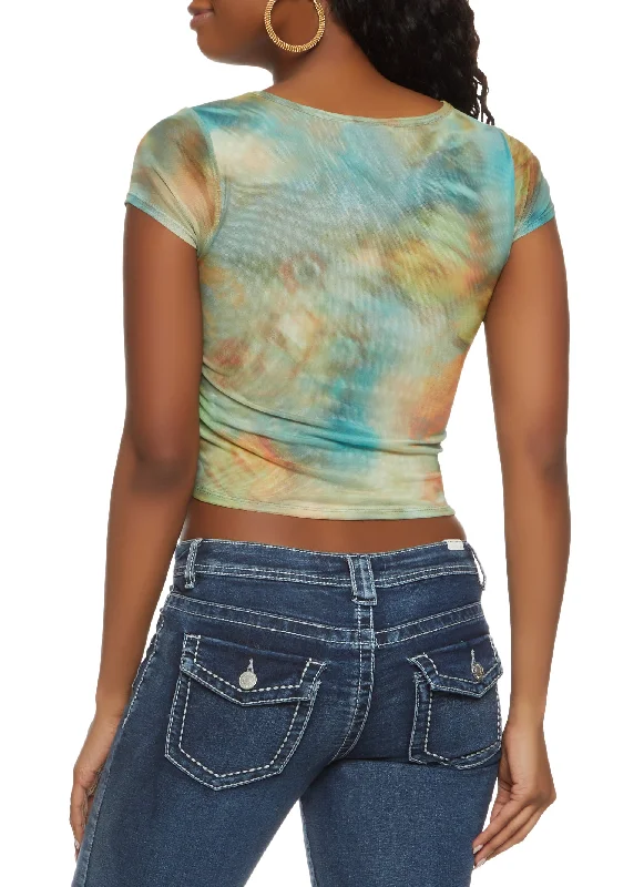 Mesh Printed Short Sleeve Top