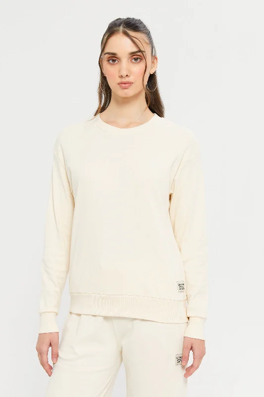 Women Ivory Long Sleeve Sweatshirt